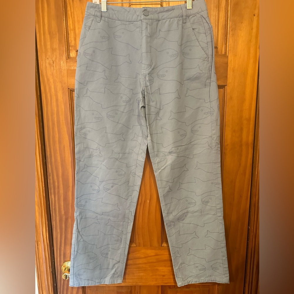 Lazy Oaf Men’s 30x30 Blue Shark AOP Chino Khakis Pants
